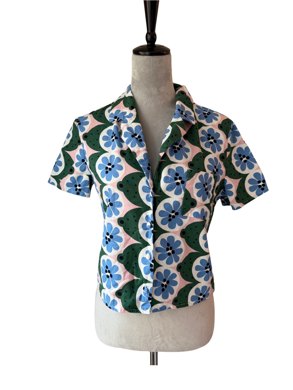 Pretty Garbage Floral Camp Shirt Short Sleeve Cotton Button Up Retro Wavy Top S